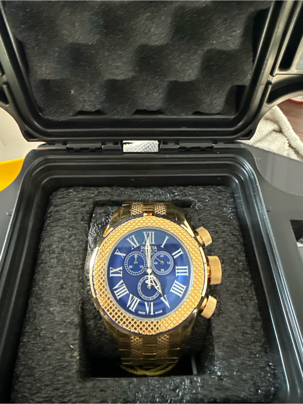 Invicta Gold-Tone Chronograph Watch with Blue Dial